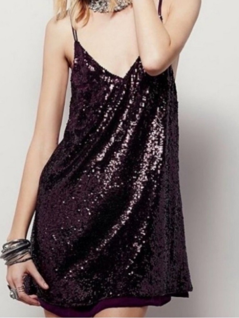 Free People Plum Sequin Mini Slip Dress
